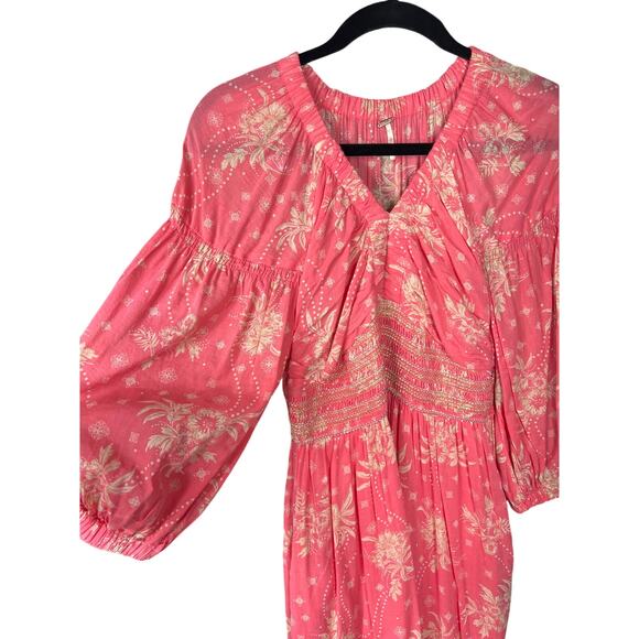 Free People Dress Maxi Golden Hour Smocked Bodice Cotton Pink XS Boho - Picture 4 of 12